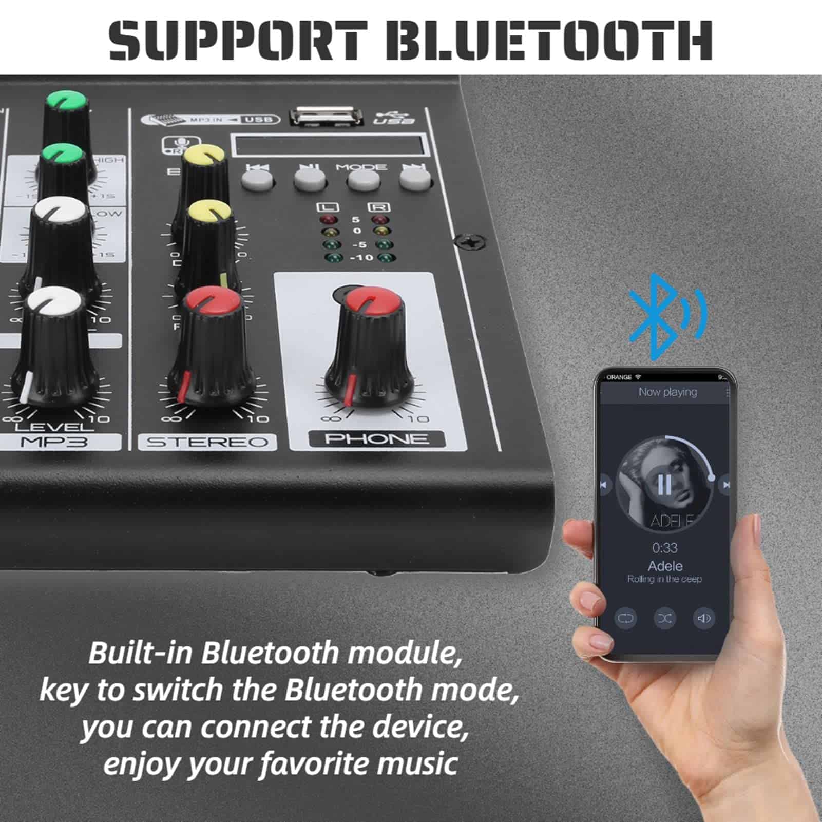 Mixer de Audio Portátil, Consola de Mezcla BT de 4 Canales - Imagen 3