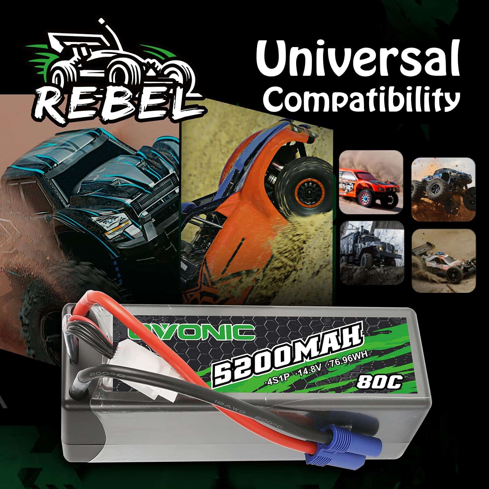 Batería Lipo OVONIC 4S 80C 5200mAh 14.8V con Conector EC5 - Imagen 8