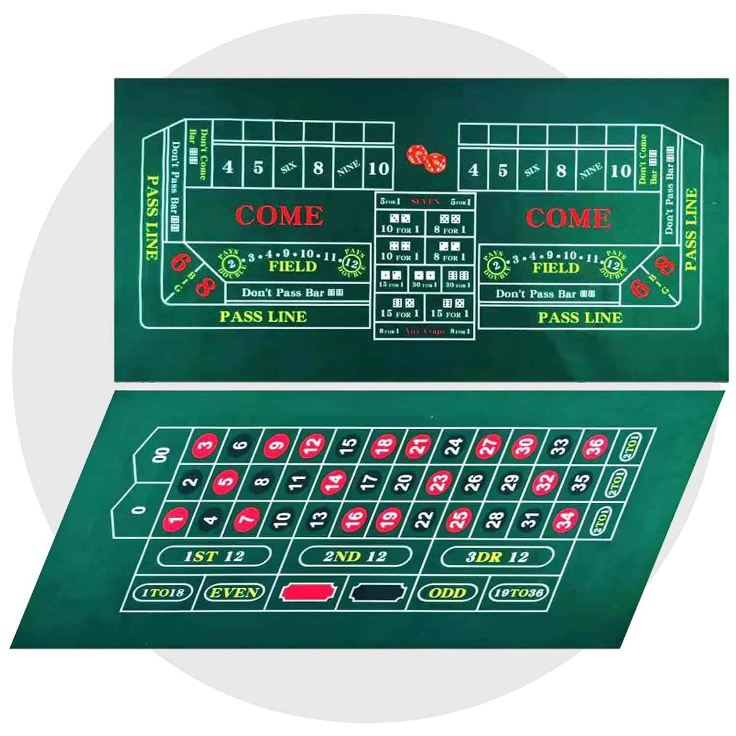 Tapete de fieltro doble cara para ruleta y dados de casino