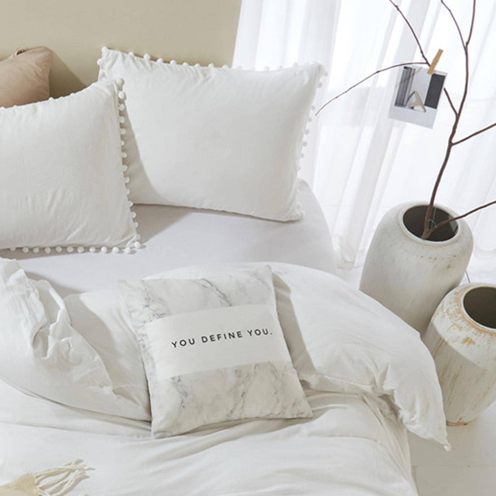 ETDIFFE Juego de Funda Nórdica Queen Size -Blanco - Imagen 4