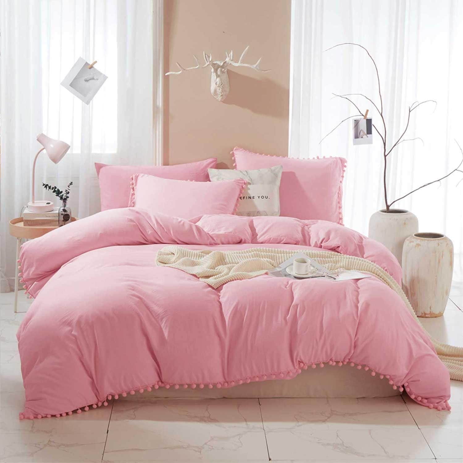 Juego de Funda Nórdica Rosa Tamaño Queen - 3 Piezas Boho - Imagen 3
