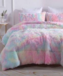 Juego de edredón de piel sintética Wajade Rainbow fluffy,