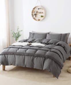 Juego de Ropa de Cama con Borlas Grises Tamaño Twin 3Pzas