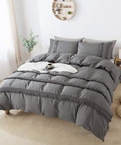Juego de Ropa de Cama con Borlas Gris Tamaño Twin XL 3