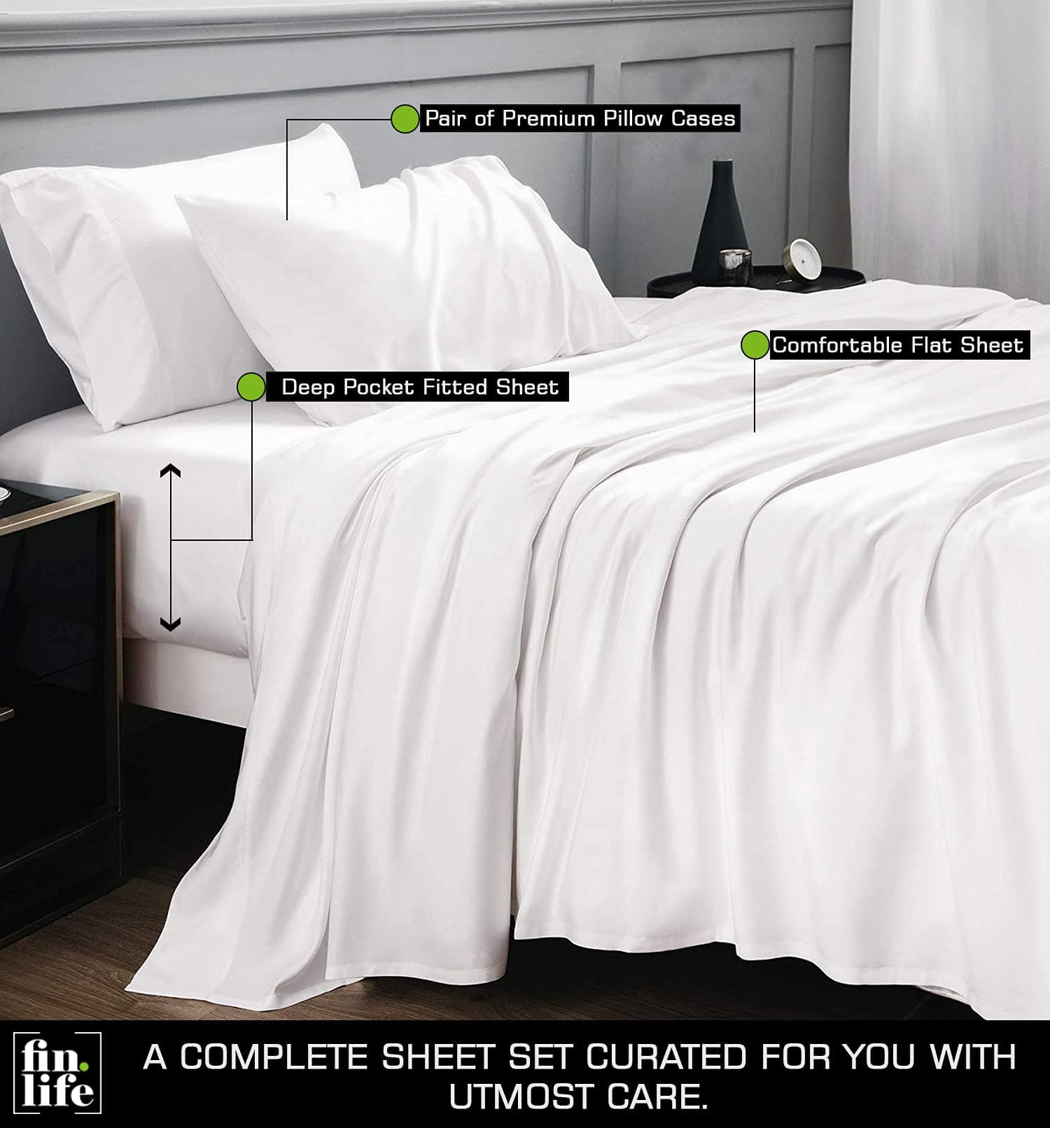 Juego de Sábanas California King - Color Blanco Nieve - - Imagen 3