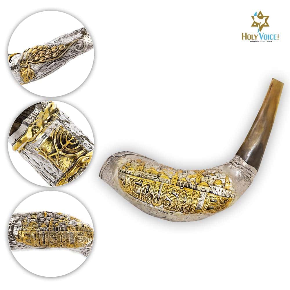 Shofar de Carnero Decorativo con Decoración de "Jerusalén" - Imagen 3