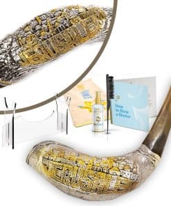 Shofar de Carnero Decorativo con Decoración de "Jerusalén"