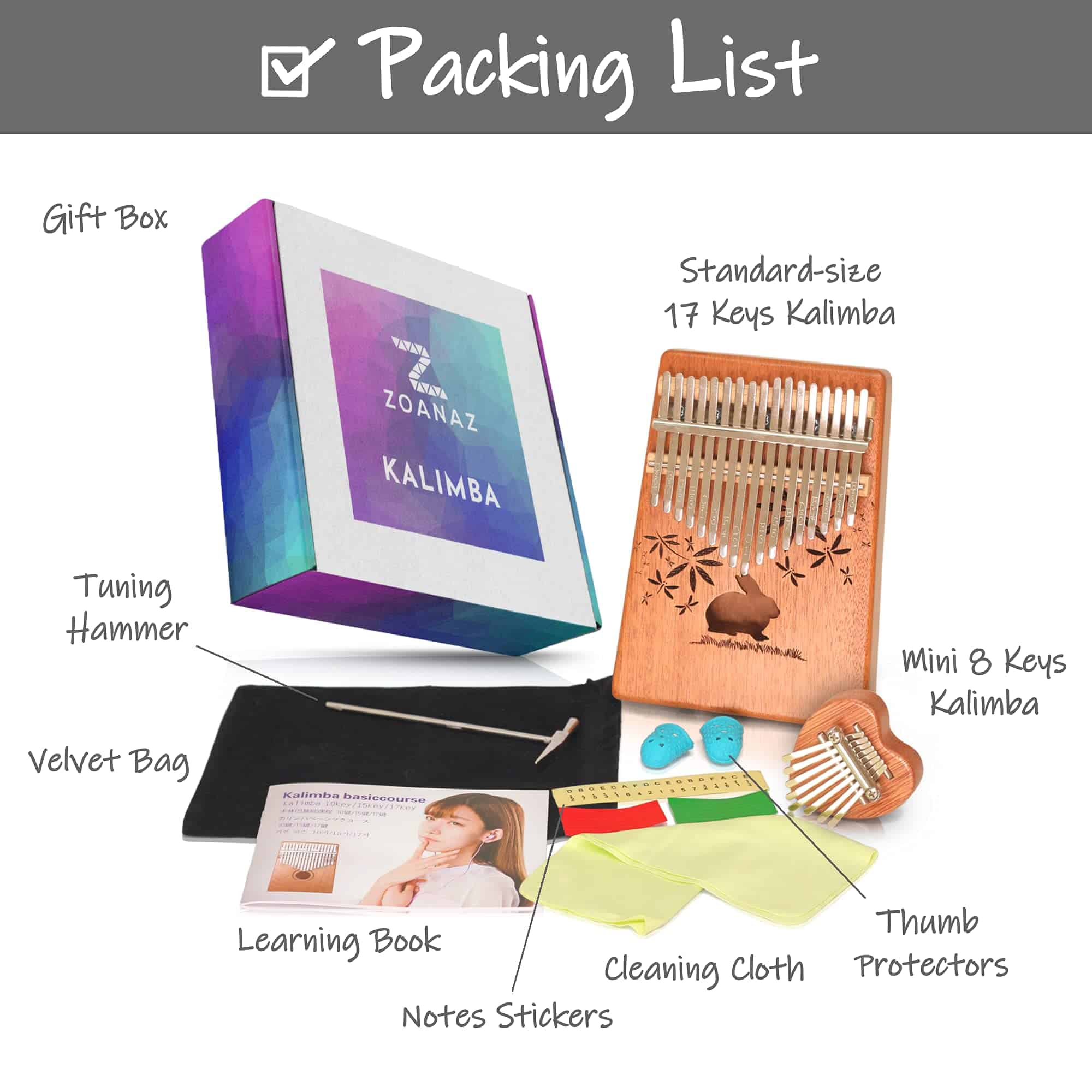 Kalimba Zoanaz 17 Teclas y Mini Kalimba 8 Teclas. Caja de - Imagen 5