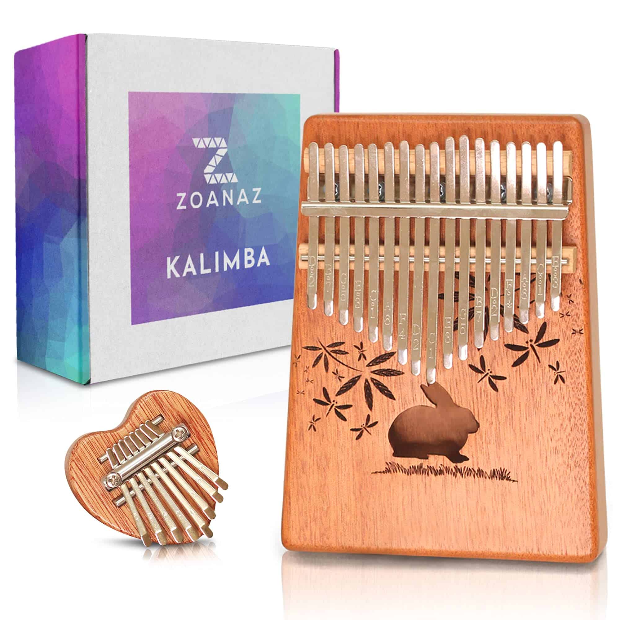 Kalimba Zoanaz 17 Teclas y Mini Kalimba 8 Teclas. Caja de