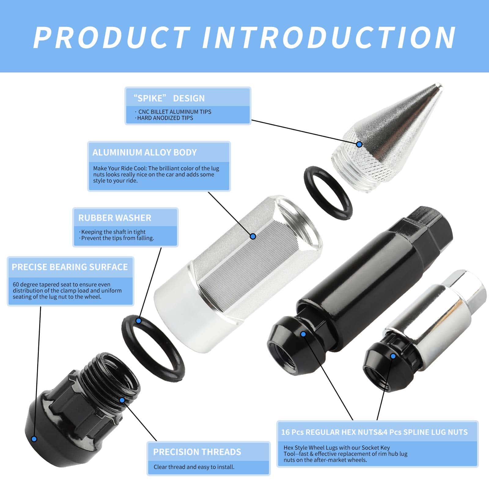 20Pcs Espigas Anti Robo Tuercas Extendidas para - Imagen 5