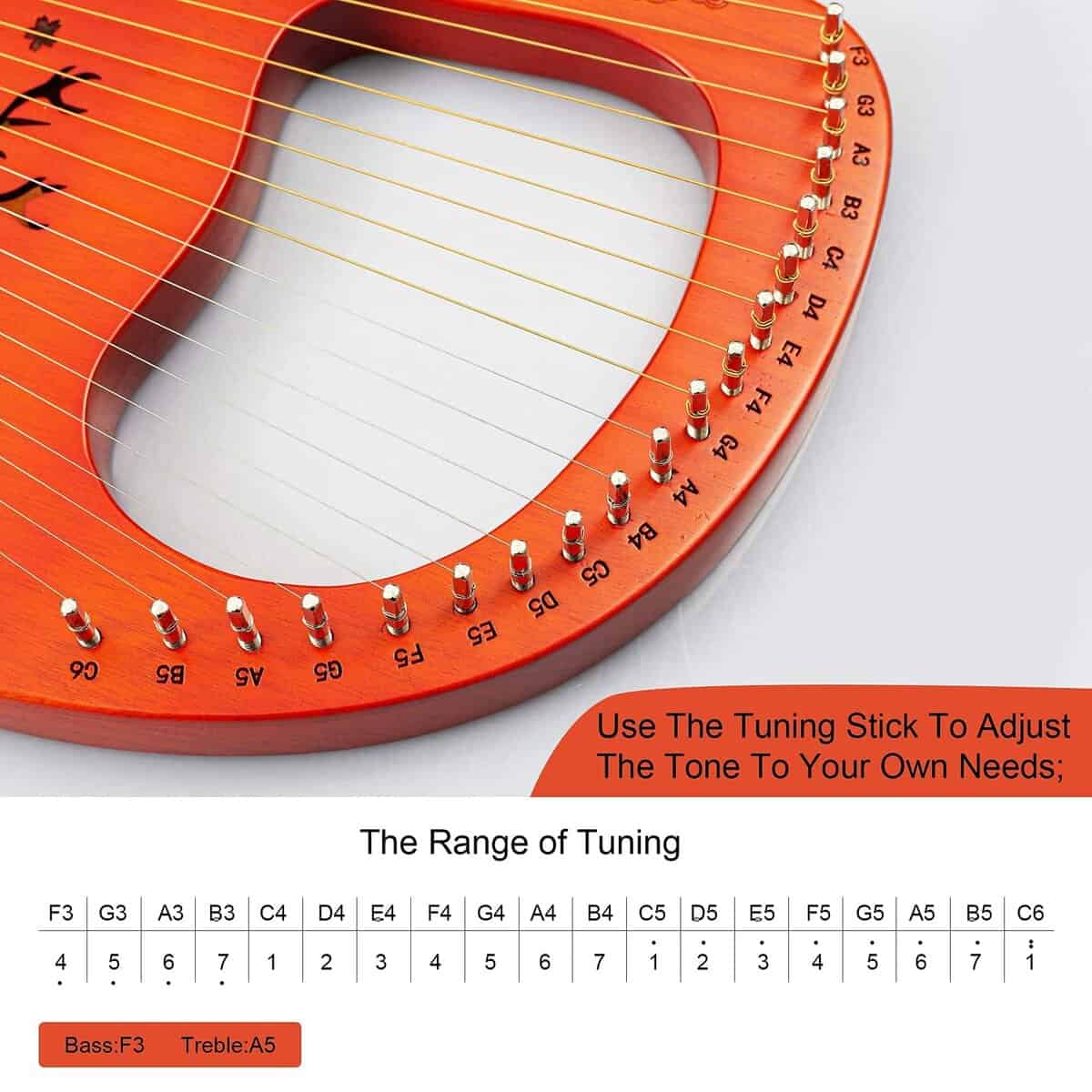 Arpa Lira Cuecutie de 19 Cuerdas en Madera de Rosa - Arpa - Imagen 6