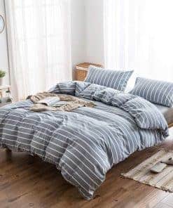 Juego de funda nórdica a rayas para cama Queen 100% algodón