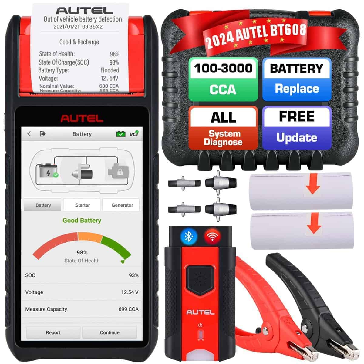 Autel MaxiBAS BT608 con Impresora, Probador de Carga de
