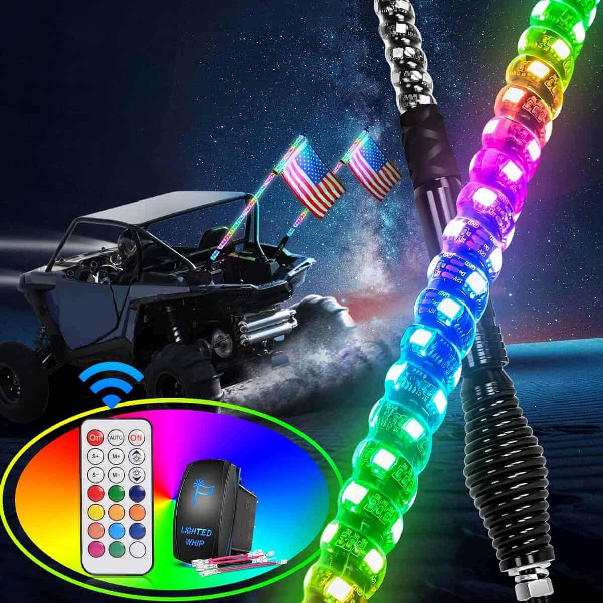 Nilight 2PCS 5FT Luz de Látigo Led RGB en Espiral con Base