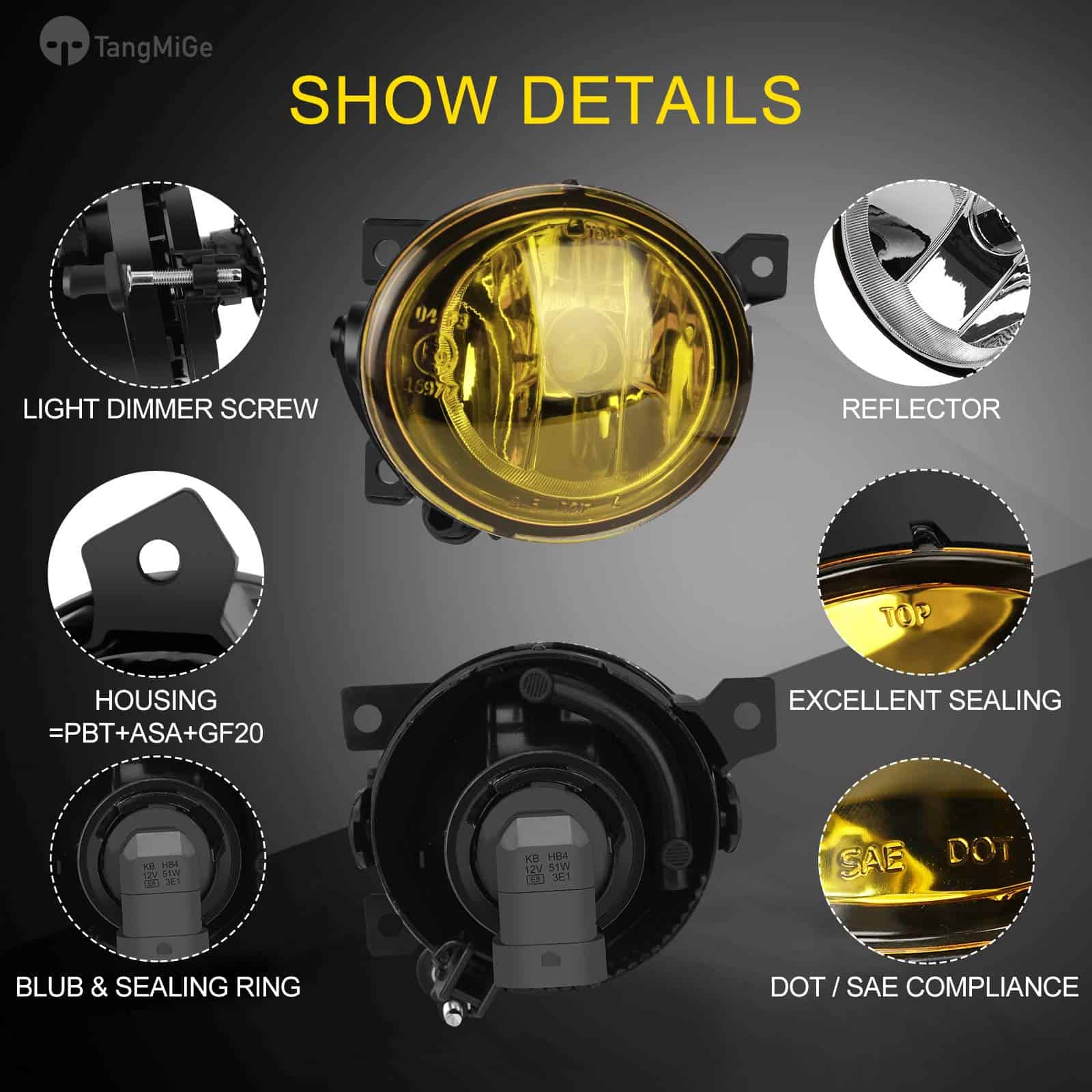 Luces antiniebla TangMiGe para Volkswagen -Amarillo - Imagen 5