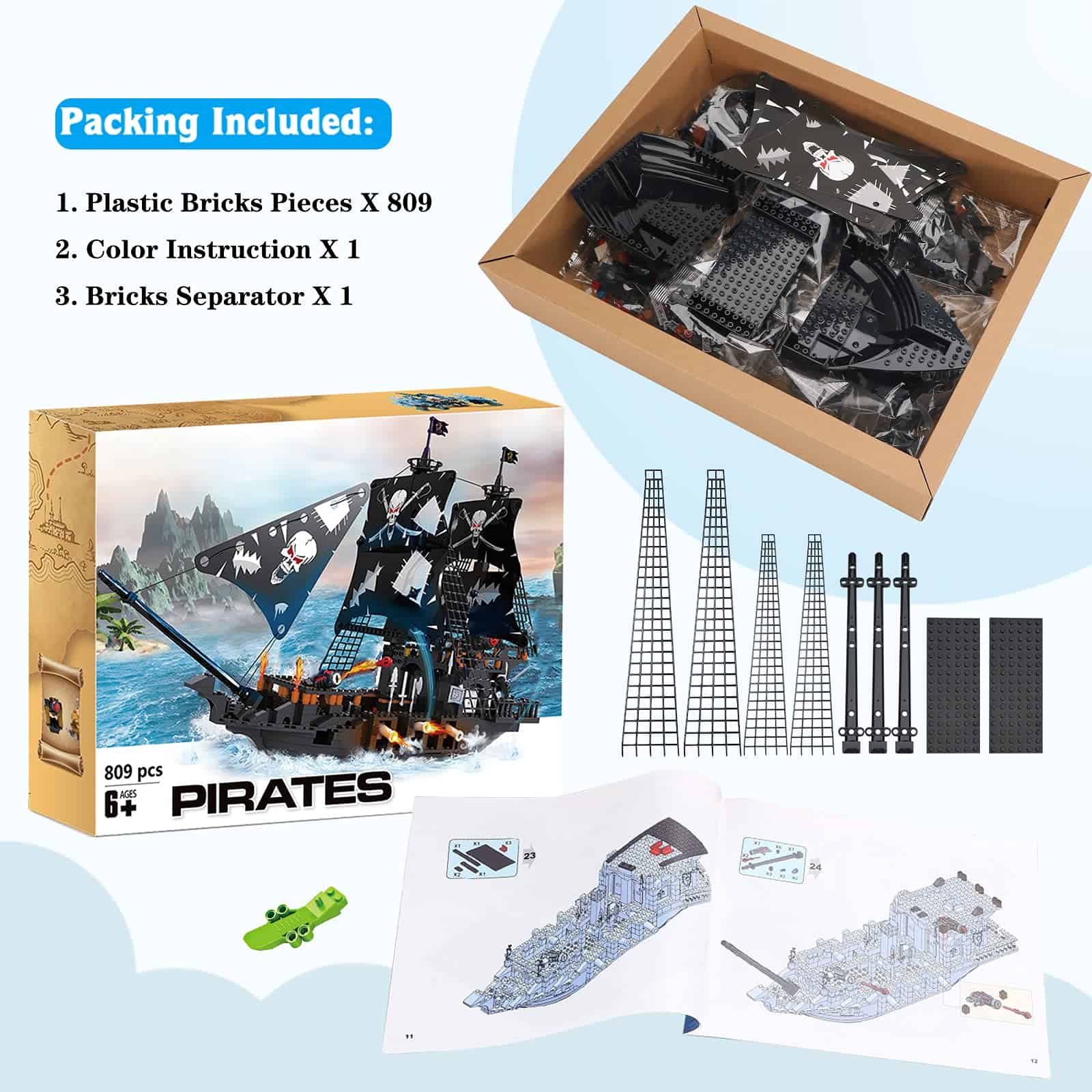 Set de Construcción de Barco Pirata Negro BRICK STORY de - Imagen 7