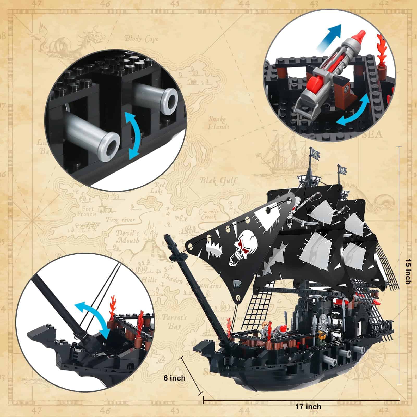 Set de Construcción de Barco Pirata Negro BRICK STORY de - Imagen 3