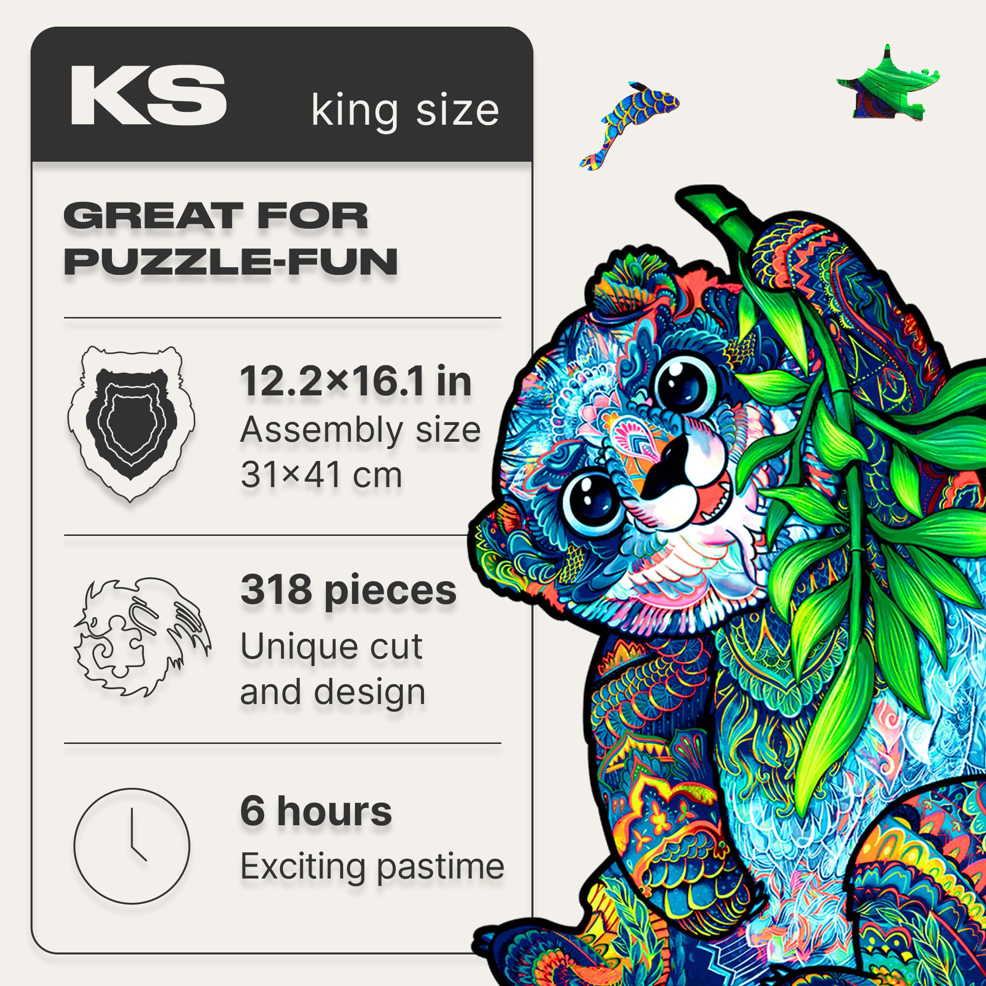 Rompecabezas de Madera Original UNIDRAGON - Panda Serio, - Imagen 3