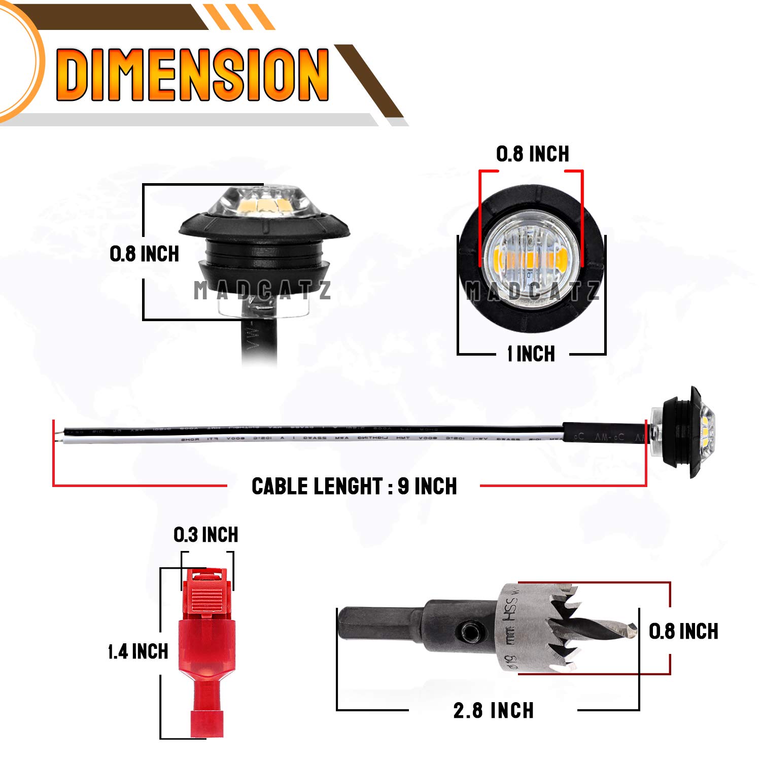 Luces Marcadoras Laterales 3/4 Pulgadas Clear Amber 3 Led - Imagen 4