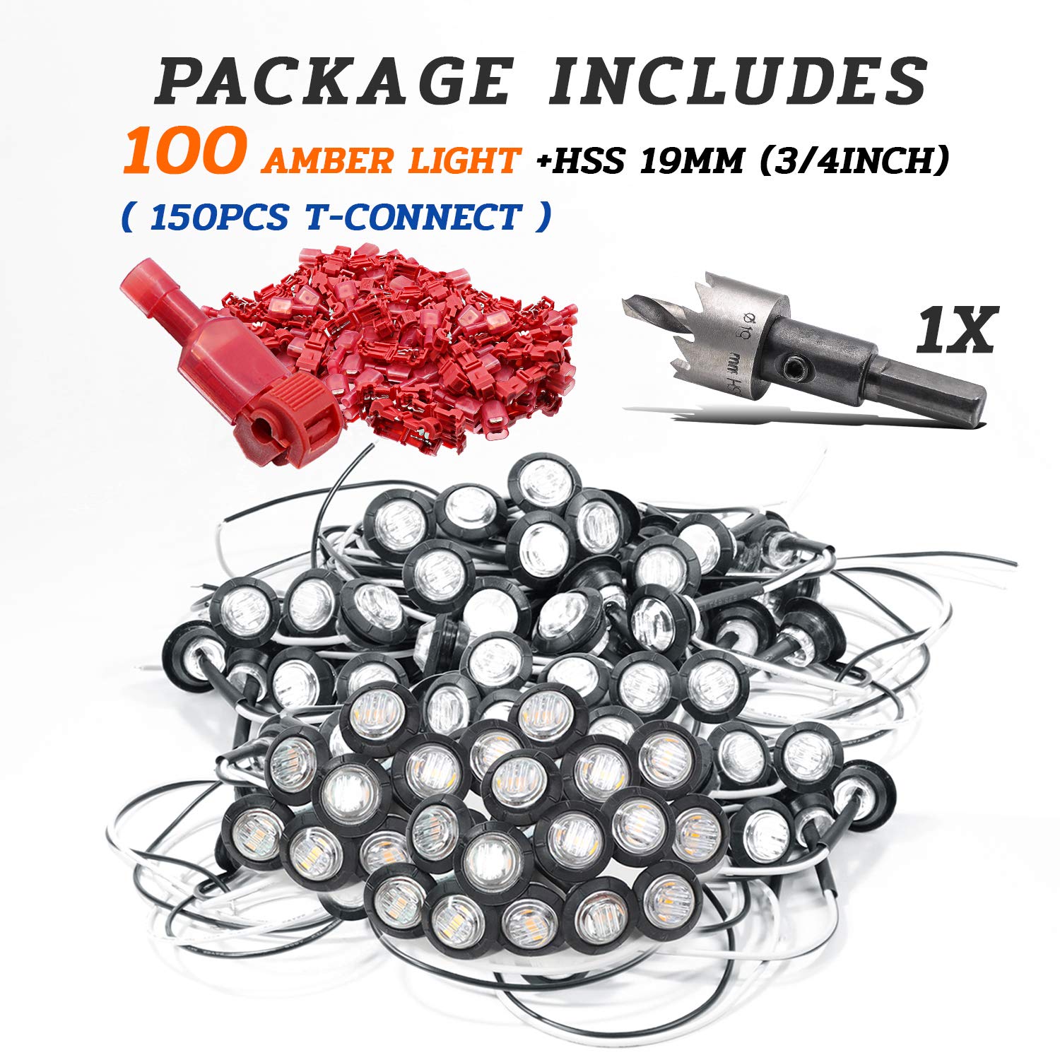 Luces Marcadoras Laterales 3/4 Pulgadas Clear Amber 3 Led - Imagen 8