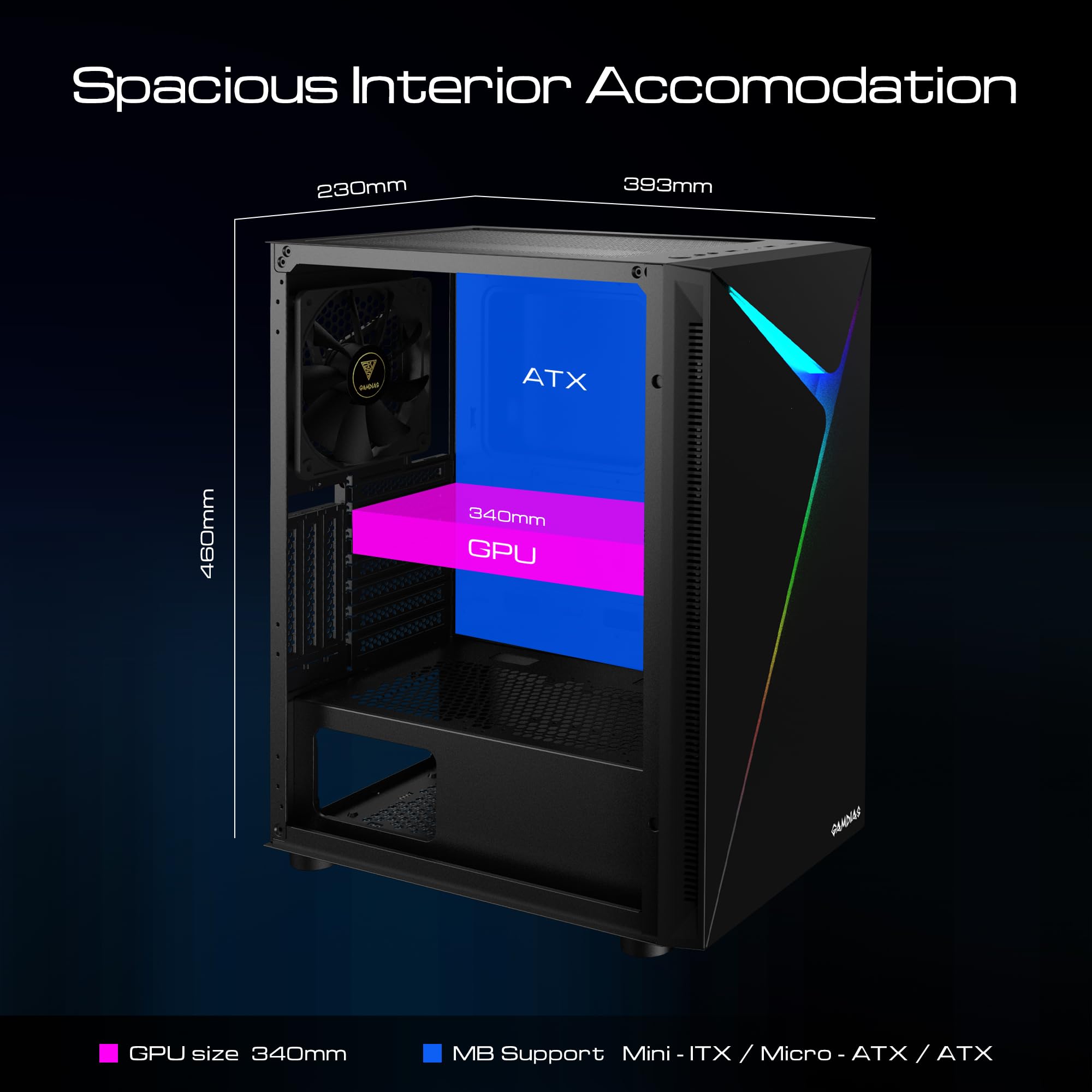 GAMDIAS Torre de ordenador para juegos de gama media ATX - Imagen 3