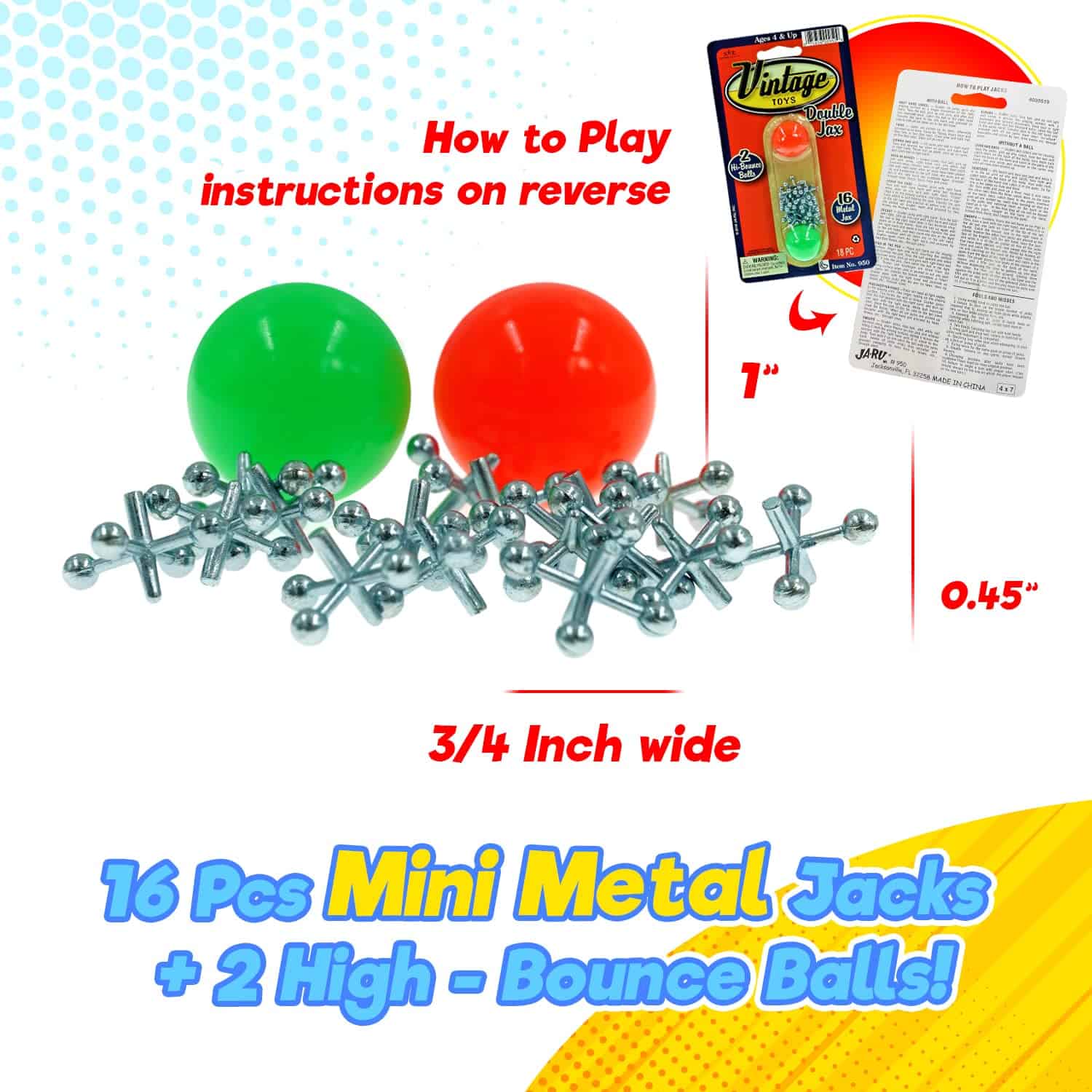 JA-RU Vintage Metal Jacks Game Set/Two Bouncy Balls. (12 - Imagen 6