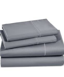 Juego de Sábanas 100% Algodón de 600 Hilos-Gris Franela-Set