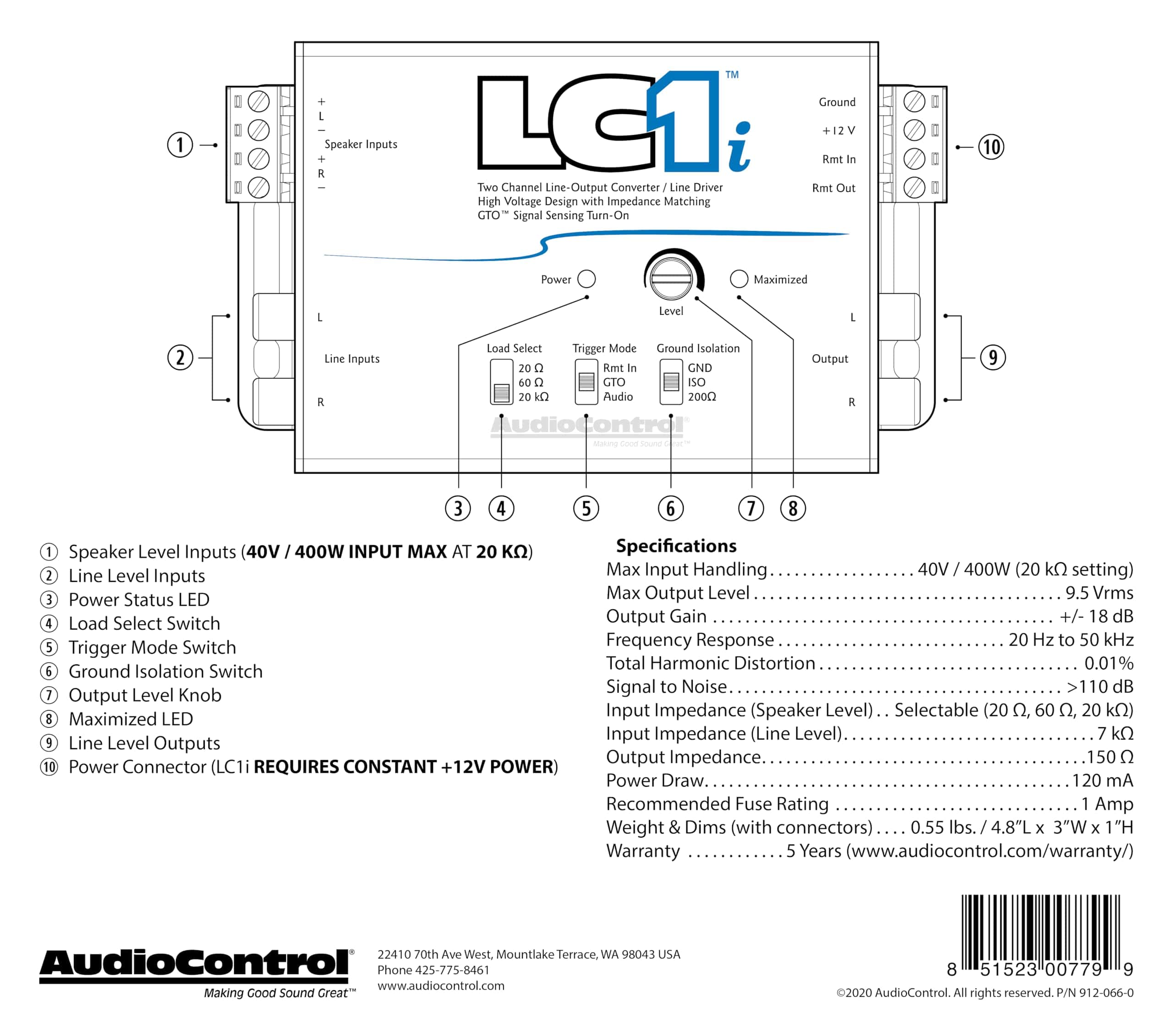AudioControl LC1i Convertidor de Línea Activo de 2 Canales, - Imagen 7