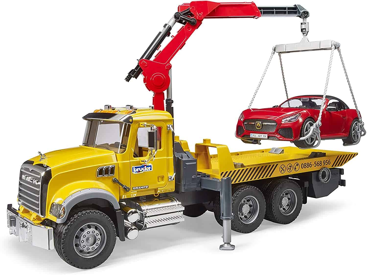 Camión de Remolque Mack Granite con Coche Roadster Bruder