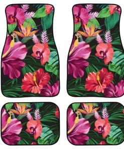 Tapetes de Auto con Diseño de Flor Tropical Hibiscus y Hoja