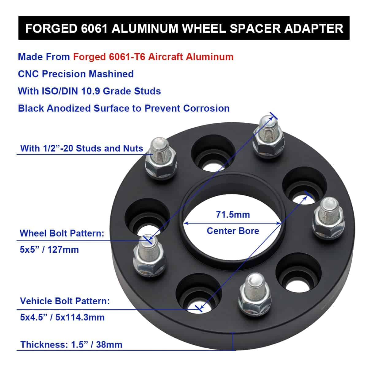 Adaptadores de rueda VLAOSCHI forjados en negro 5x4.5 a 5x5 - Imagen 6