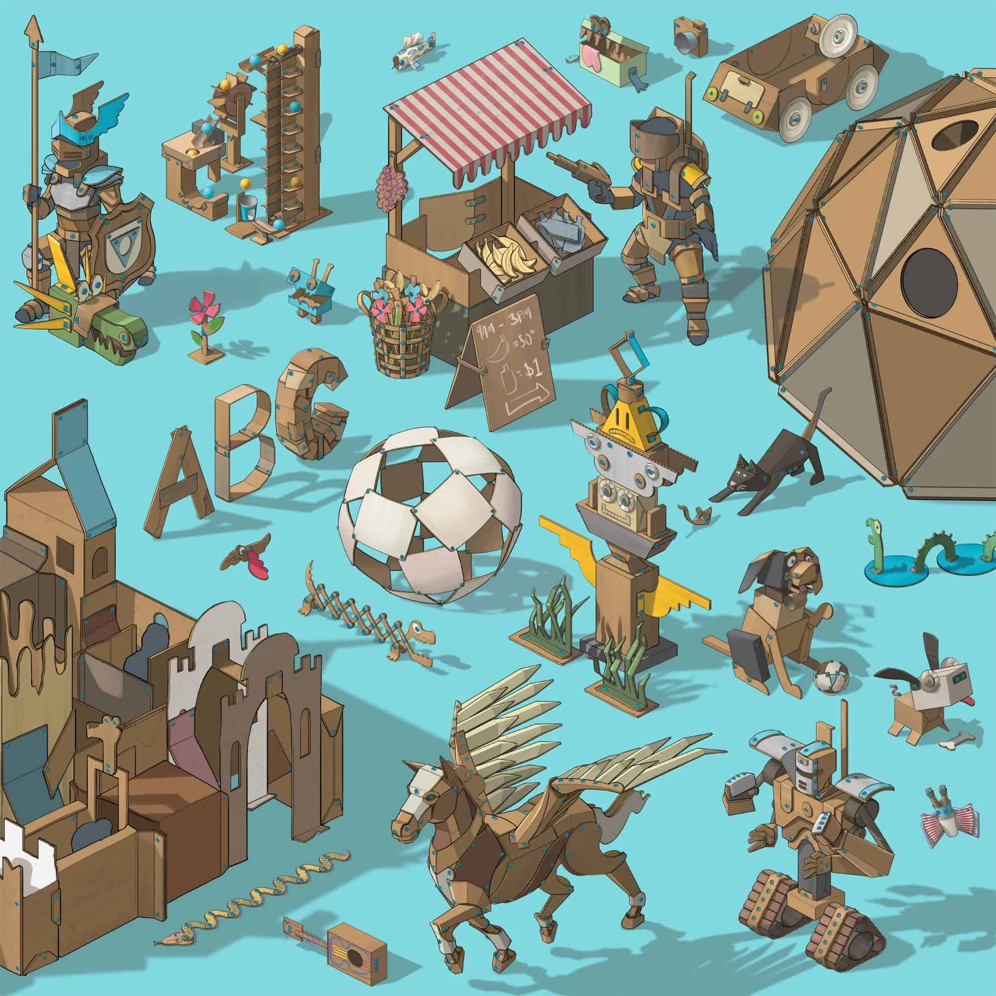 Kit de construcción de cartón reciclado Makedo Invent en - Imagen 4