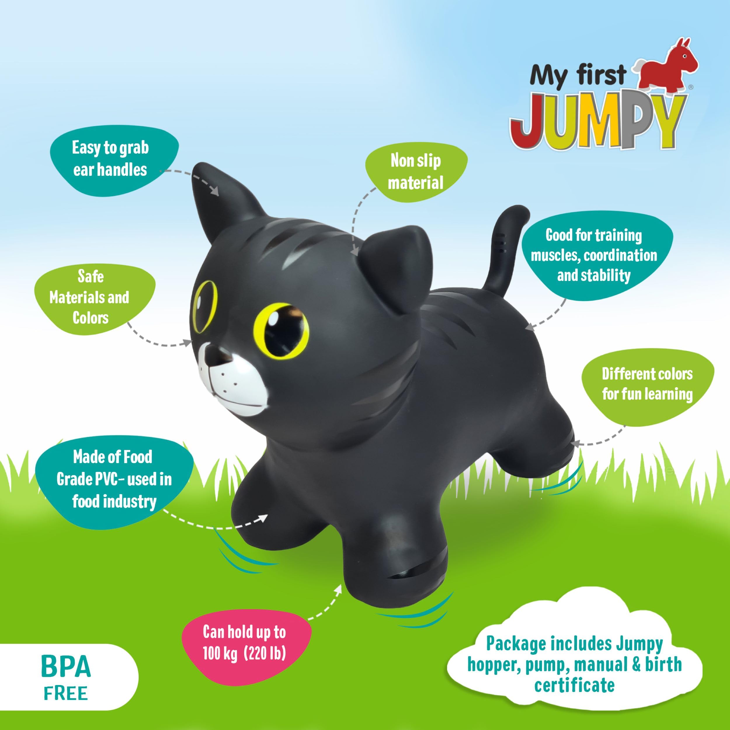 GERARDO'S Toys - Kids Bouncy Animal Hopper - Gato Negro | - Imagen 4