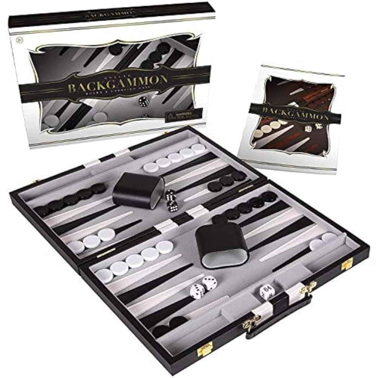 Backgammon Set 18 pulgadas, Grande - Juego de -Negro