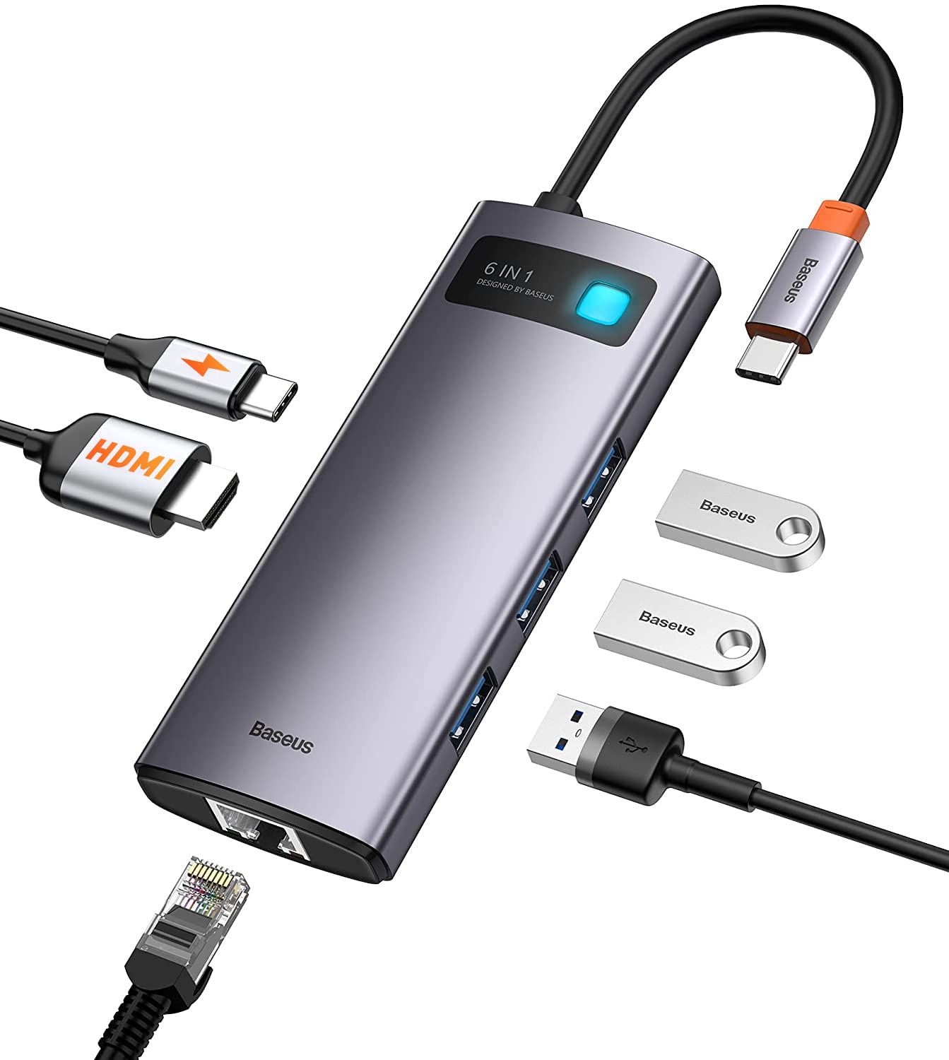 Baseus 6 en 1 USB C Hub, Adaptador de Concentrador Tipo C a