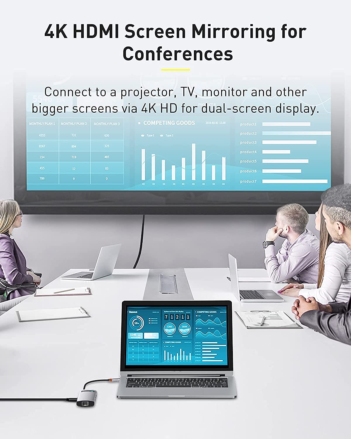 Baseus 6 en 1 USB C Hub, Adaptador de Concentrador Tipo C a - Imagen 4