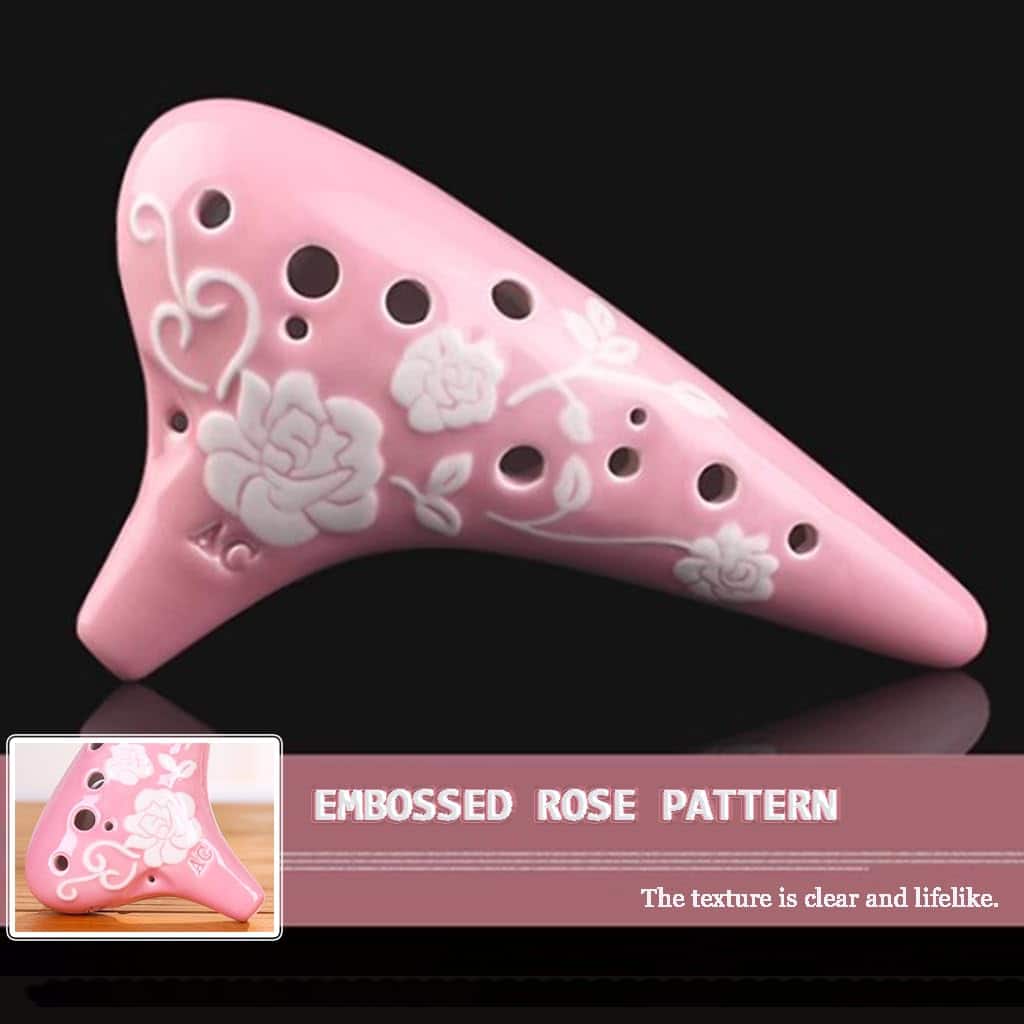 Ocarina con relieve de rosa idílica en forma de submarino - Imagen 3