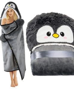 Manta con capucha portátil de pingüino para adultos - Súper