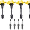 Set de 4 Bobinas de Encendido Amarillas y 4 Bujías de