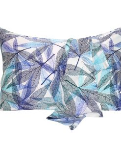 Funda de Almohada de Seda MANSPHIL Azul Hojas Blancas 100%