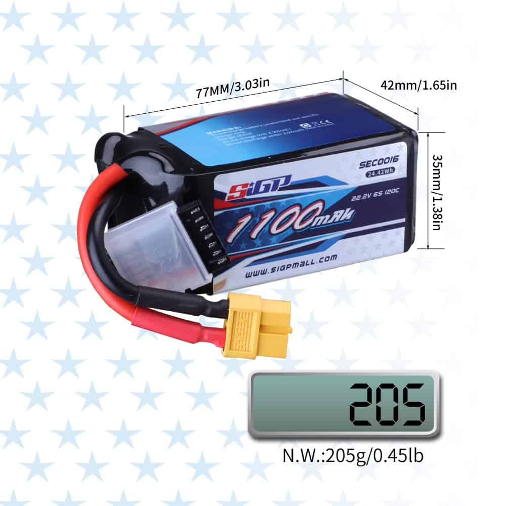Batería Lipo SIGP 1100mAh 6S 22.2V 120C Paquete Blando con - Imagen 5