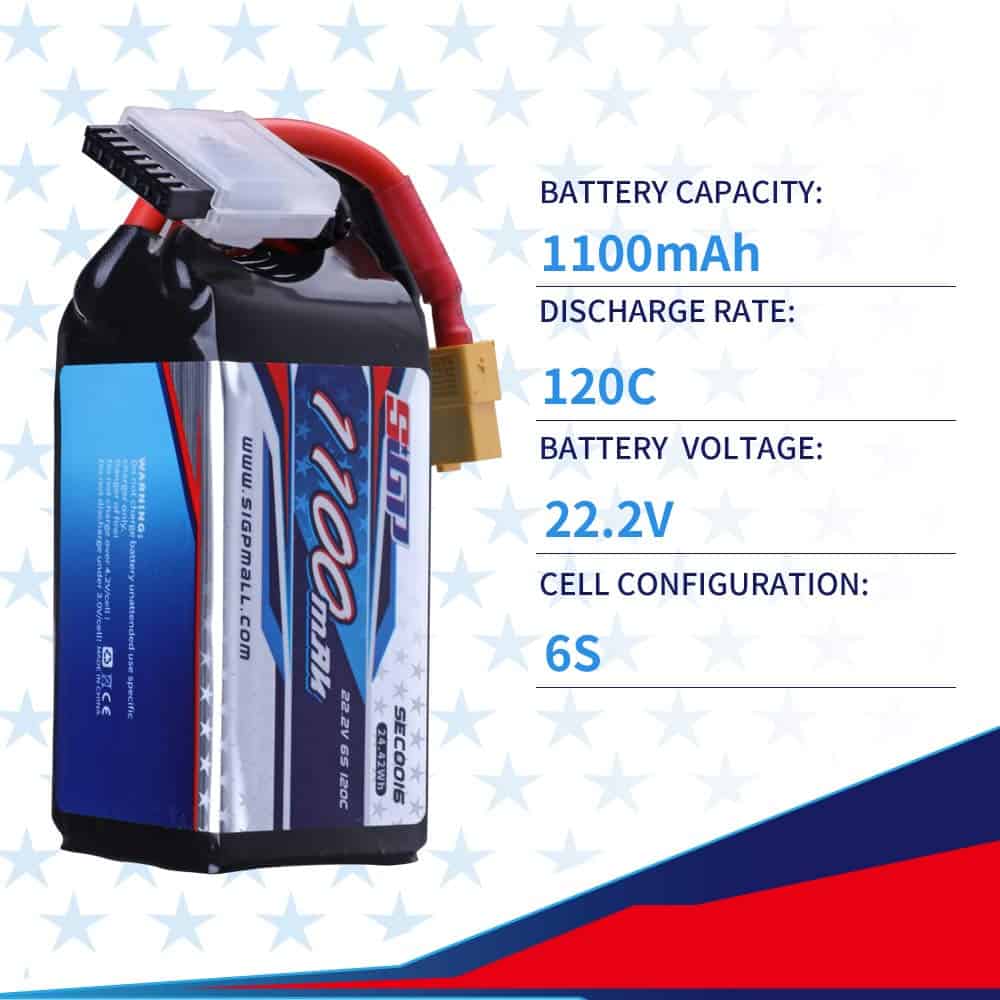 Batería Lipo SIGP 1100mAh 6S 22.2V 120C Paquete Blando con - Imagen 3