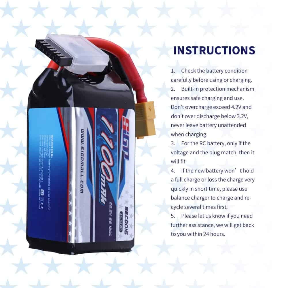 Batería Lipo SIGP 1100mAh 6S 22.2V 120C Paquete Blando con - Imagen 7