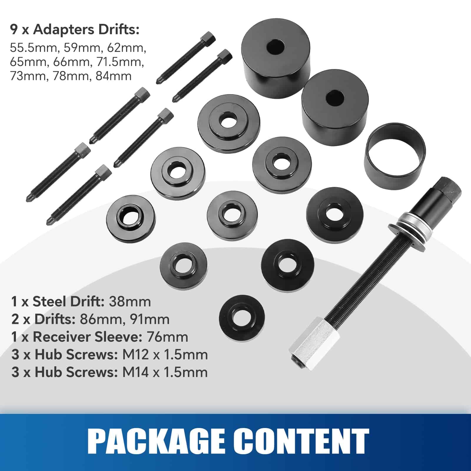 Juego de 19 piezas de sacabujías de cojinetes de rueda - Imagen 3