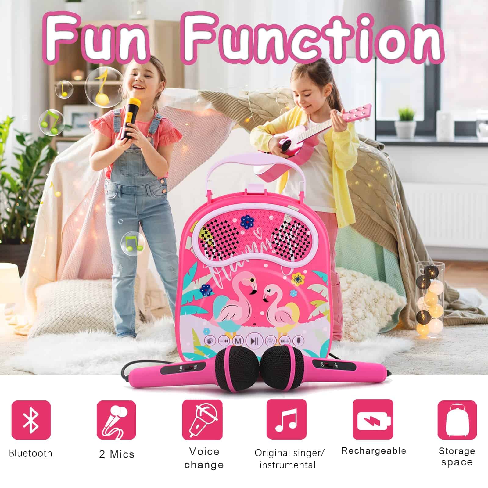 Máquina de Karaoke para Niños con 2 Micrófonos Bluetooth - Imagen 4