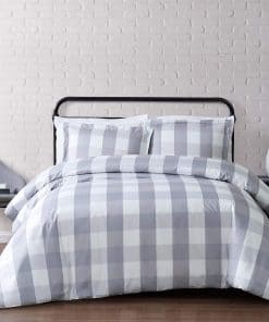 Juego de Edredón de Cuadros Buffalo Gris de Poliéster Truly