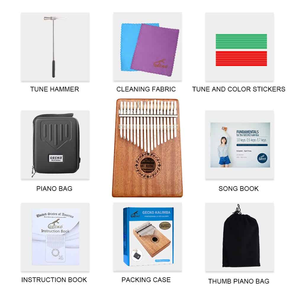 Kalimba Thumb Piano 17 Keys GECKO, Madera de Caoba Portátil - Imagen 8