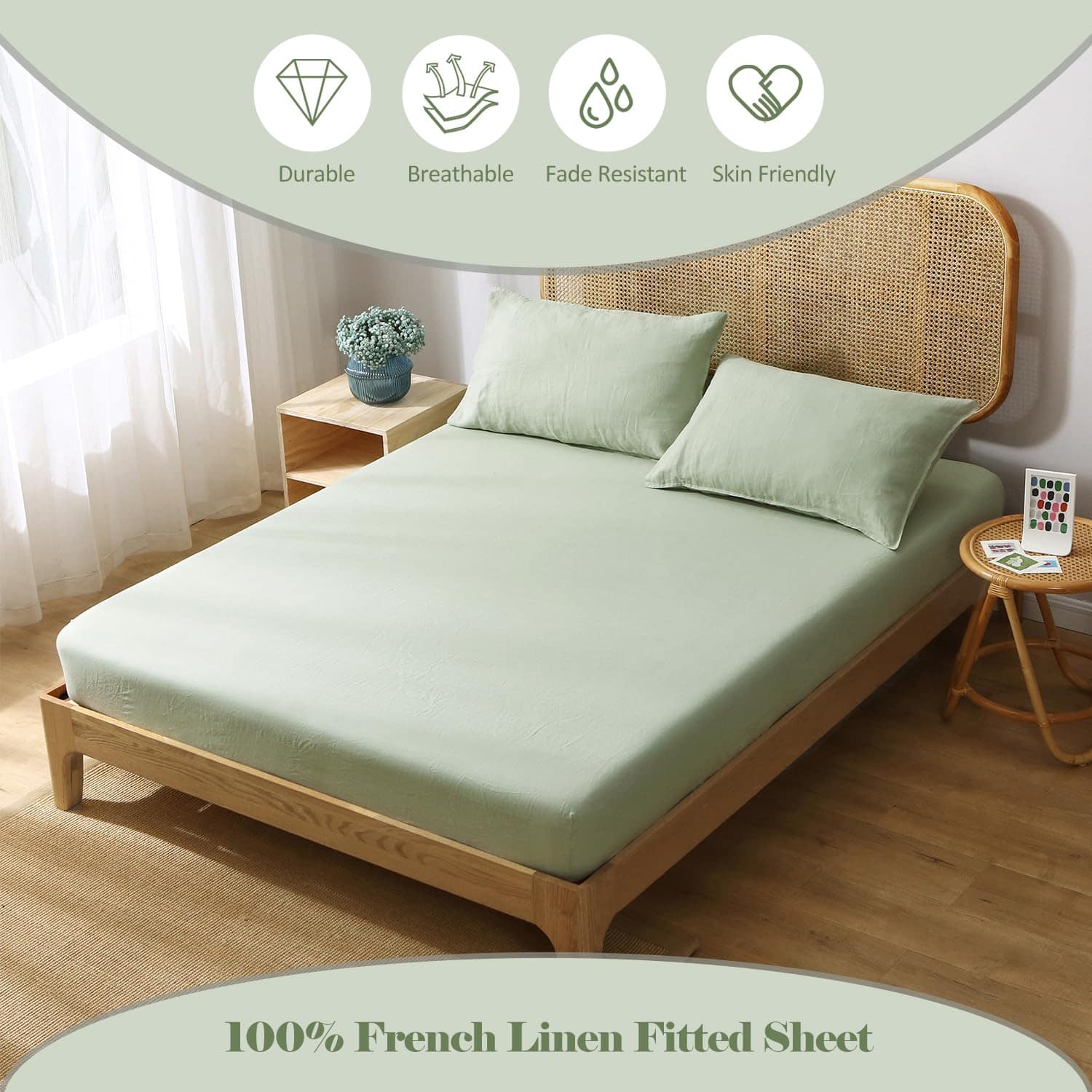 Sábanas Ajustadas de Lino 100% Orgánico Tamaño King, 1 - Imagen 4