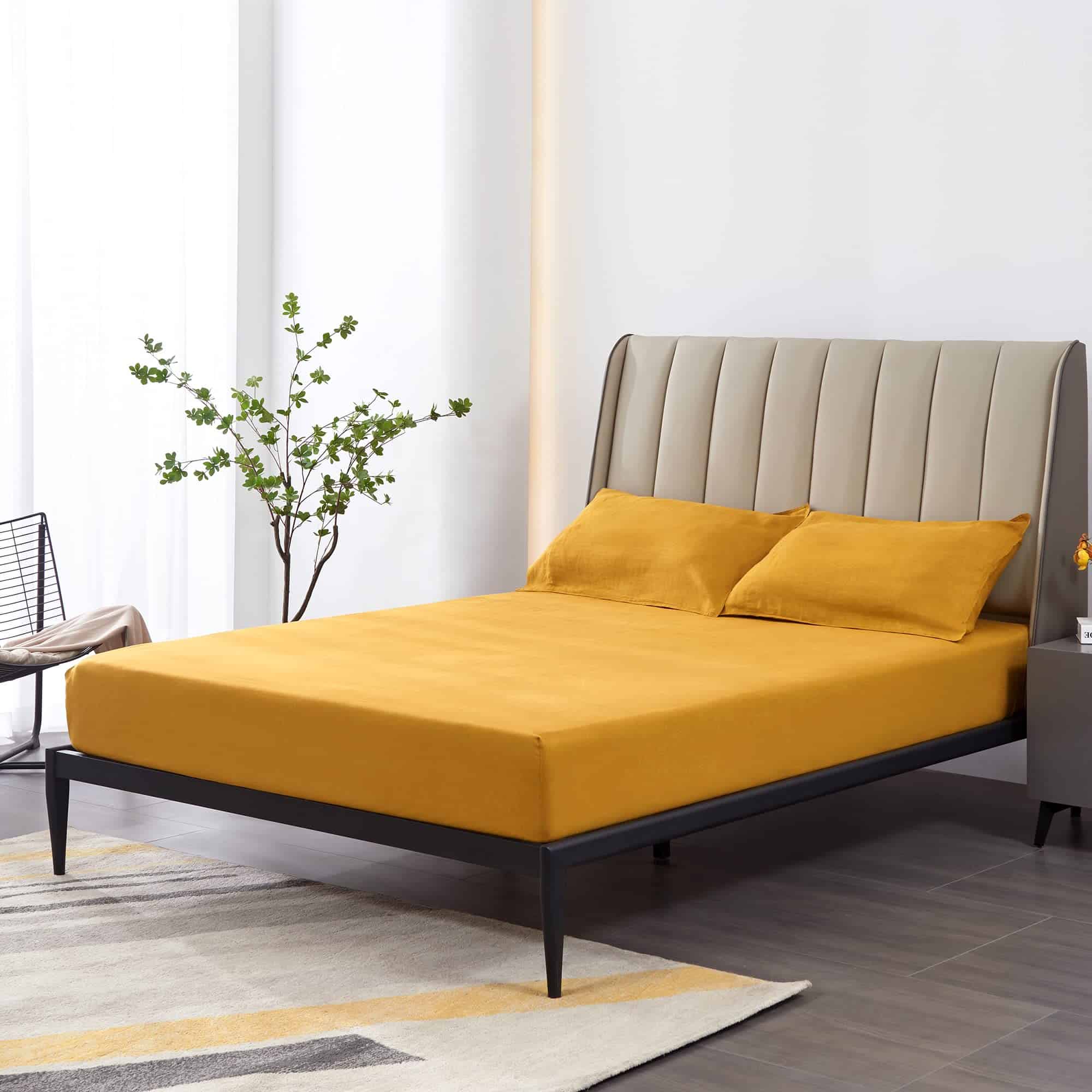 S VICTORY SYMBOL Sábana Ajustable de Lino -Amarillo Jengibre - Imagen 5