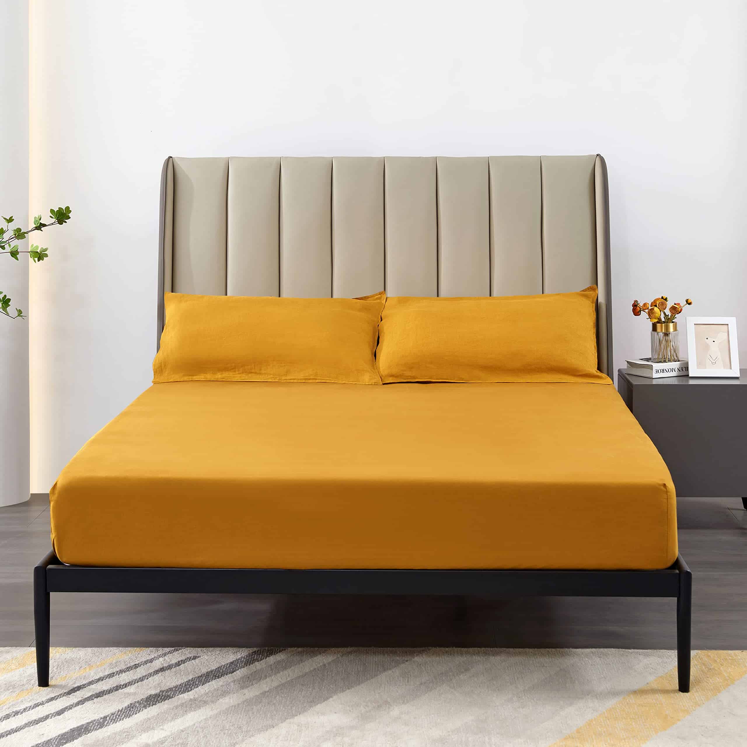 S VICTORY SYMBOL Sábana Ajustable de Lino -Amarillo Jengibre - Imagen 3